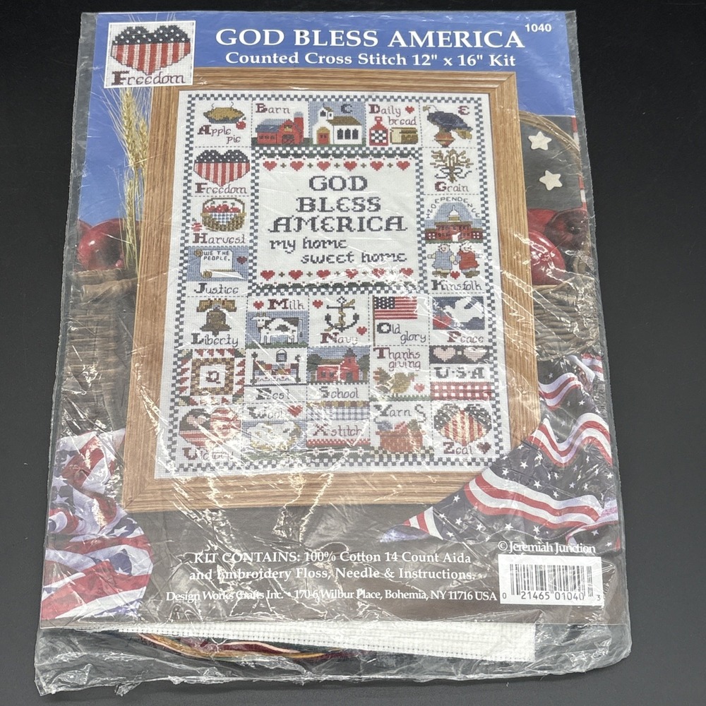 Vintage Design Works 1040 God Bless America Counted Cross Stitch Kit